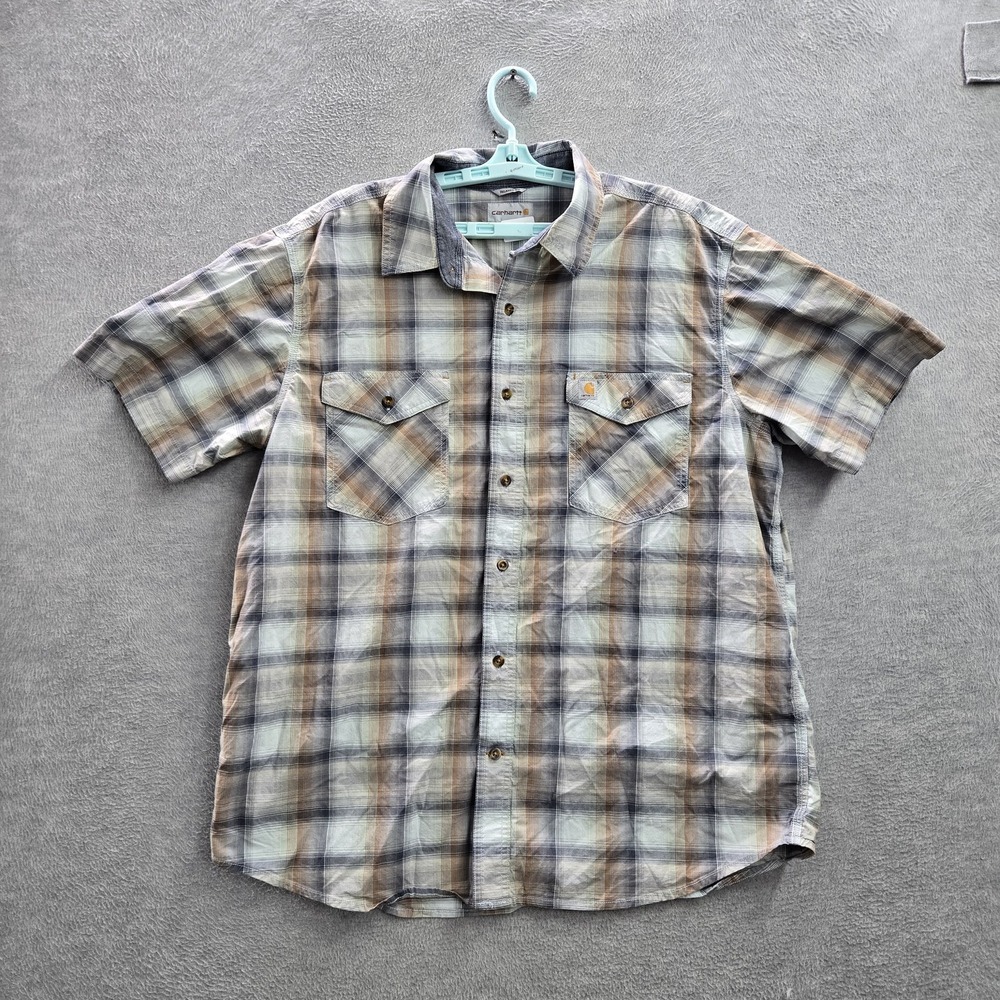 Carhartt Men Button Up Shirt XL REGULAR Brown Plaid 104173 I20 Western